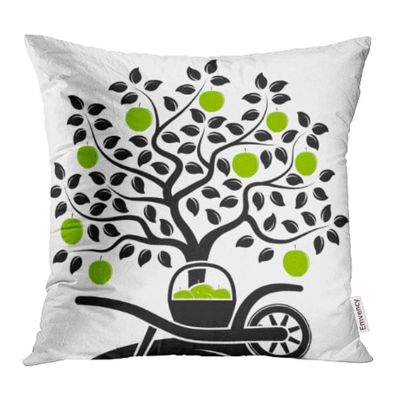ARHOME Green Fall Apple Tree and Hand Barrow with Basket of Apples White Harvest Black Pillow Case Pillow Cover 20x20 inch Throw Pillow Covers