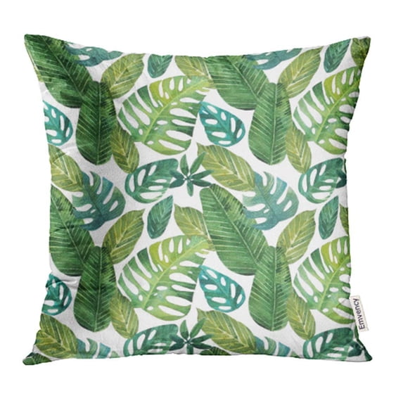 ARHOME Green Leaf Watercolor with Jungle Leaves Bright Tropical Aloha Asia Banana Beach Pillowcase Cushion Cases 18x18 inch