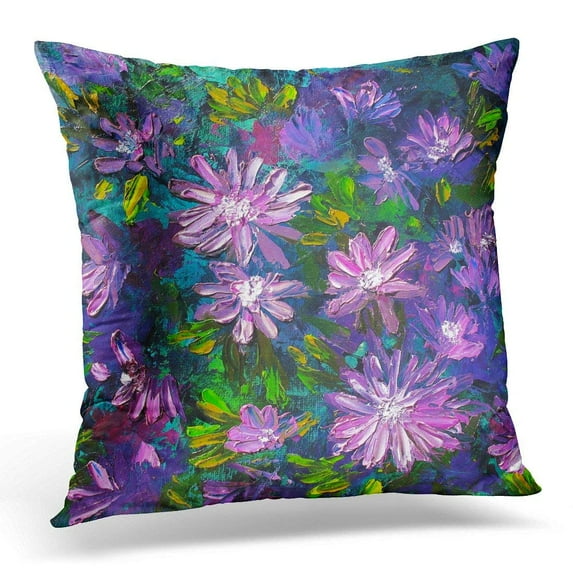 ARHOME Green Painting Flowers Oil on Canvas Purple Abstract Pillow Case Pillow Cover 18x18 inch