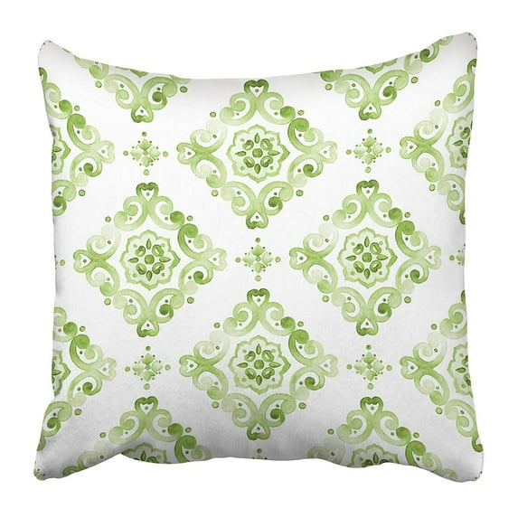 ARHOME Green Watercolor Lace Pattern on White Trendy Color of the Year Greenery Pantone Pillow Case Cushion Cover 20x20 inch