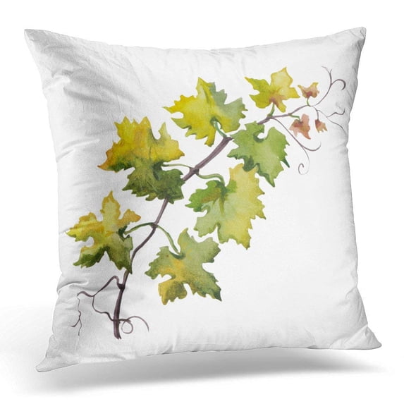 ARHOME Green Watercolour Watercolor of Grape Leaf Raster Design on White Vine Pillow Case Pillow Cover 18x18 inch