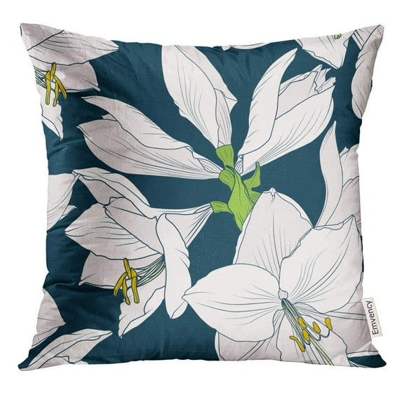 ARHOME Hippeastrum Amaryllis Lilly Blooming Flowers Beige Pink on Dark Blue Navy Elegant Tender Floral Foliage Pillow Case 16x16 Inches Pillowcase