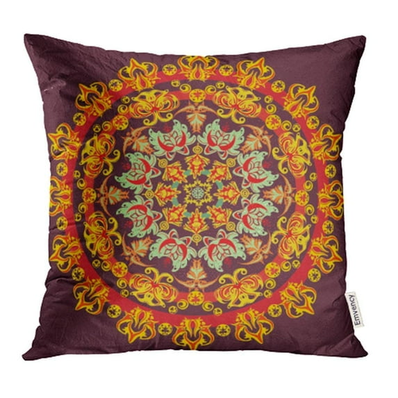 ARHOME Mandala Flower and Grass for Your Lace Round Oriental Red Yellow Orange Purple Pillow Case Pillow Cover 20x20 inch Throw Pillow Covers