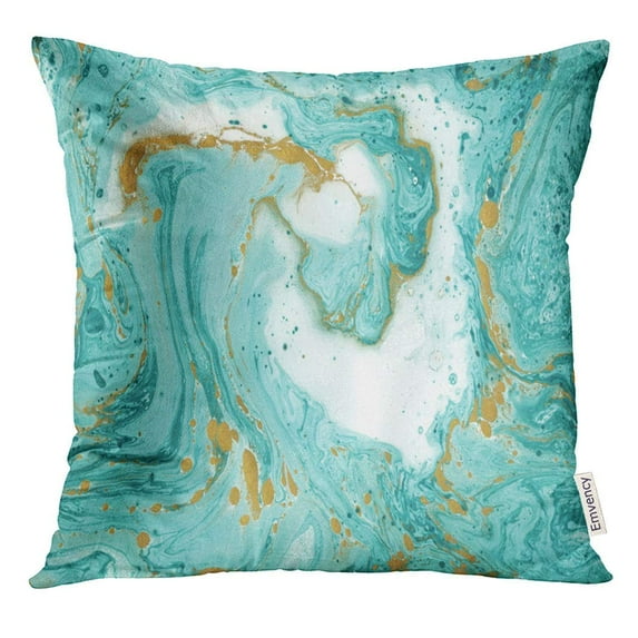 ARHOME Marble Abstract Painting Trendy for Websites Turquoise and Golden Paints on White Unusual Design Pillow Case 20x20 Inches Pillowcase