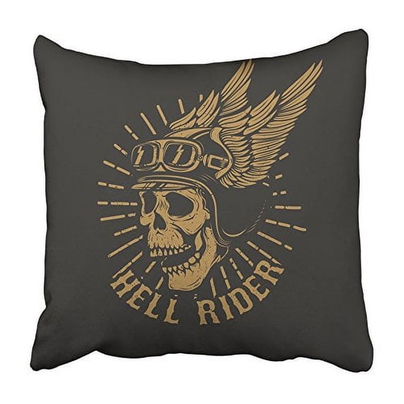 ARHOME Motorcycle Racer Skull in Winged Helmet Dark Design for Emblem Vintage Wing Car Pillowcase Cushion Cover 18x18 inch