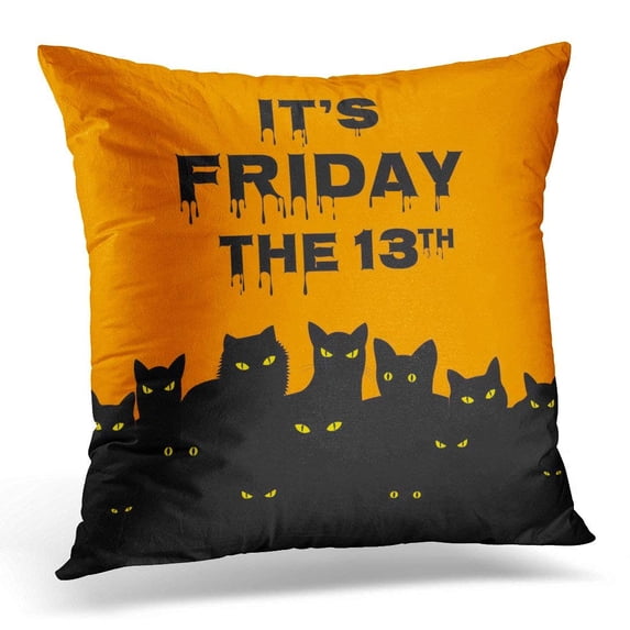 ARHOME Orange Superstition Halloween for Friday 13 with Black Cats Day Pillow Case Pillow Cover 20x20 inch