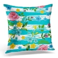 thumbnail image 1 of ARHOME Pink Roses Floral Flower with of Red Yellow Blue on Against The Strips Drawn Turquoise Ink for Your Pillow Case Pillow Cover 18x18 inch, 1 of 1