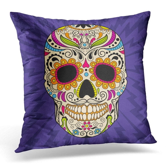 ARHOME Pink Sugar Mexican Skull The Original Pattern Blue Calavera Pillow Case Pillow Cover 20x20 inch