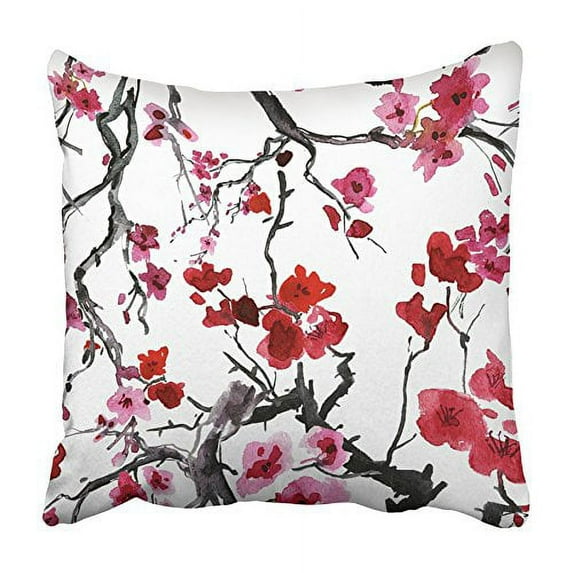 ARHOME Purple Flower Realistic Sakura Blossom Japanese Cherry Tree Red Plum Abstract Pillowcase Cushion Cover 16x16 inch