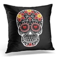 thumbnail image 1 of ARHOME Red Celebration Colorful Bone Skull Sugar Flower Tattoo Pink Calavera White Cross Pillow Case Cushion Cover 18x18 Inches, 1 of 1