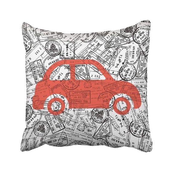 ARHOME Red Passport Travel with Bus and Border Stamps Pattern Air Airplane Approved Around Pillow Case Pillow Cover 16x16 inch Throw Pillow Covers