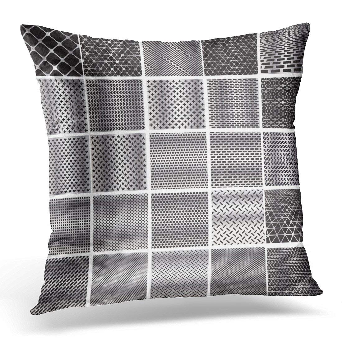 ARHOME Red Steel Metal Grids Silver Industry Pillow Cover 16x16 Inches