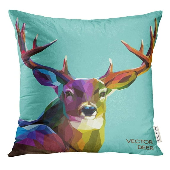 ARHOME Stag Colorful Deer with Wild Animal Low Poly Horns Head Pillow Case 16x16 Inches Pillowcase