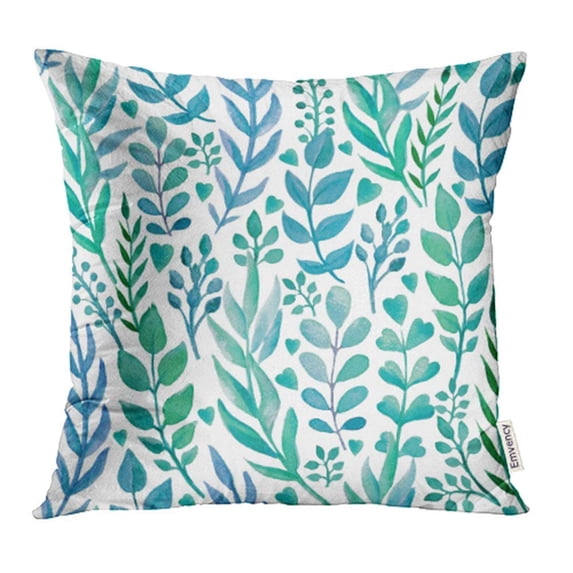 ARHOME Teal Floral with Herbs Shades of Blue on White Watercolor Green Birds Birthday Cute Pillow Case Pillow Cover 20x20 inch Throw Pillow Covers