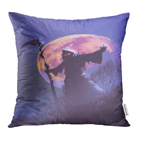 ARHOME The Death with Scythe Standing Against Night Sky with Full Moon Halloween Painting Pillow Case Pillow Cover 18x18 inch Throw Pillow Covers