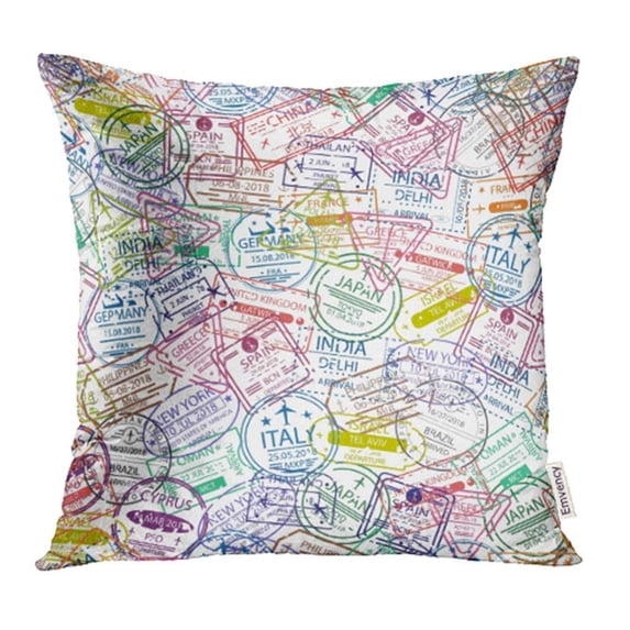ARHOME Trip Passport Visa Stamp Travel with of Different Countries Europe and Asia Pillow Case Pillow Cover 18x18 inch Throw Pillow Covers