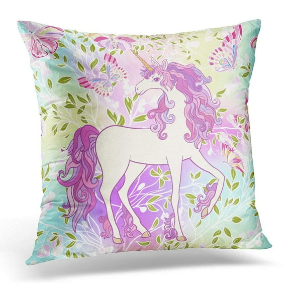 ARHOME Unicorn with Multicolored Mane Butterfly Rainbow Star and Love Heart in Purple and Pink Colors Pillow Case Pillow Cover 20x20 inch