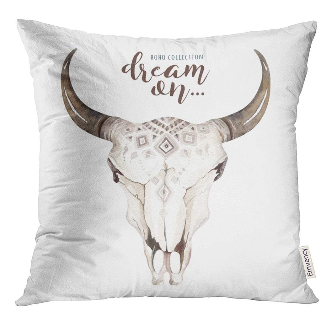 ARHOME Watercolor Bohemian Cow Skull and Tropic Palm Leaves Western ...