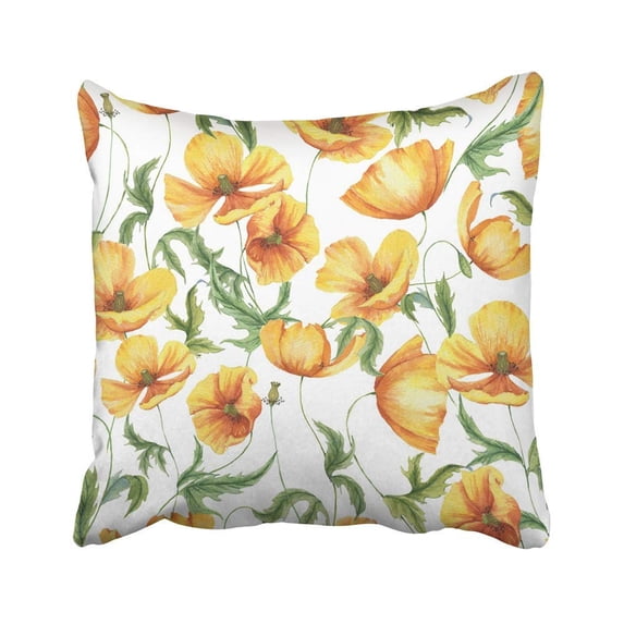 ARHOME Watercolor Floral with The Yellow Poppy Flowers on White in Vintage Natural Pillow Case Pillow Cover 16x16 inch Throw Pillow Covers