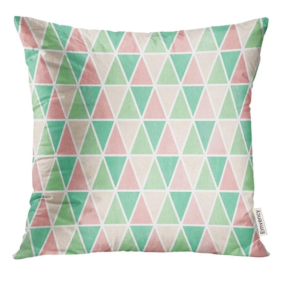 ARHOME Watercolor Mint Green Seafoam Blue Light Pink and Beige Triangle Pattern Geometric Abstract Pillow Case 16x16 Inches Pillowcase