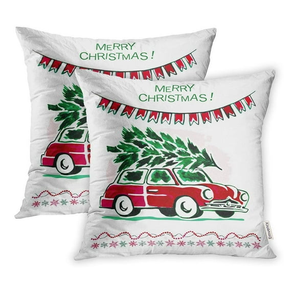 ARHOME Watercolor Retro Merry Christmas Happy Year Xmas Artistic White Pillow Case Pillow Cover 20x20 inch Set of 2