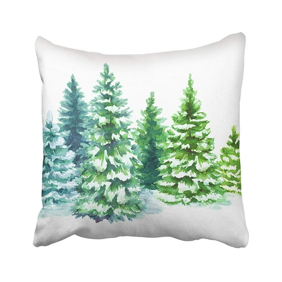 ARHOME Watercolor Snowy Forest Christmas Fir Trees Winter Nature Conifer Holiday Rural Pillow Case Pillow Cover 18x18 inch Throw Pillow Covers