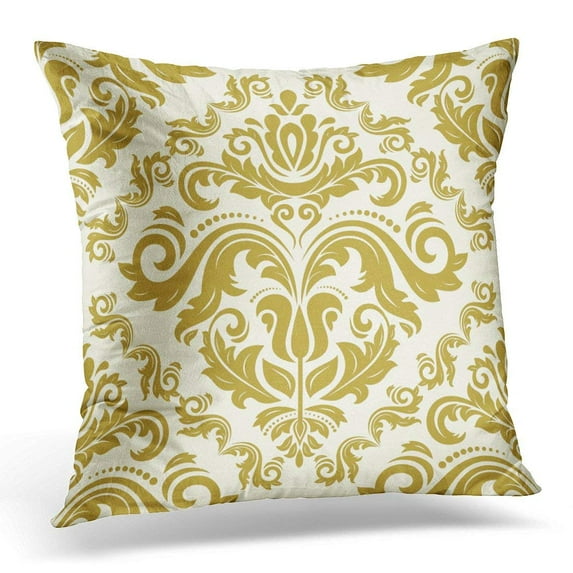 ARHOME White Abstract Classic Golden Pattern Damask Orient Vintage Yellow Gold Throw Pillow Case Pillow Cover Sofa Home Decor 16x16 Inches