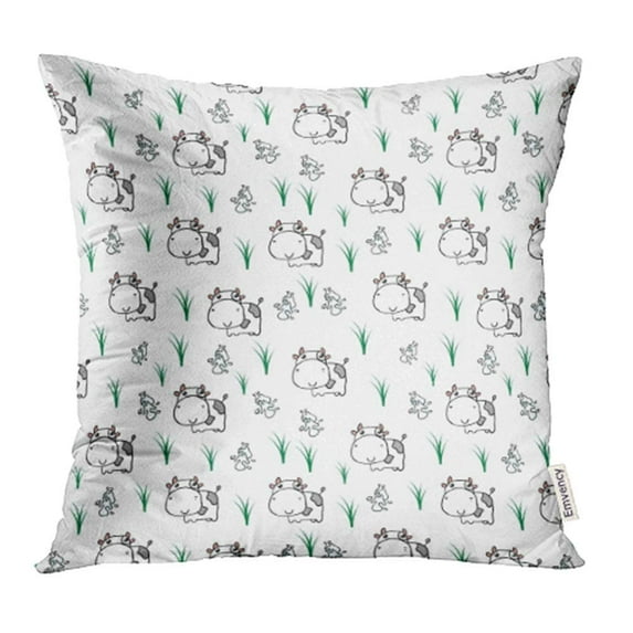 ARHOME White Cute Cow Grass Milk Flower Baby Animal Cartoon Drawing Farm Pillowcase Cushion Cases 16x16 inch
