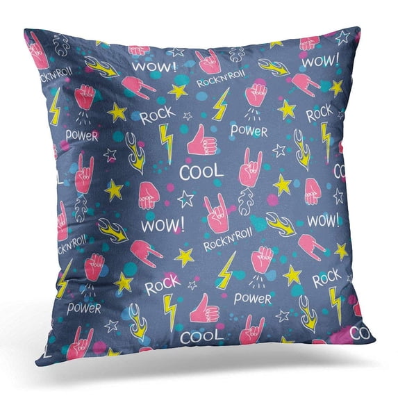 ARHOME White Outline with Colorful Hands Showing Cool Rock and Roll Signs Including Splash for Your Design Arm Pillow Case Pillow Cover 18x18 inch