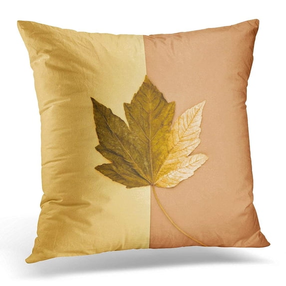 ARHOME Winter Autumn Arrives Fall Design Gallery Flat Lay Minimal Maple Leaf on Yellow Vintage Concept Creative Pillow Case Pillow Cover 18x18 inch