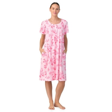 Aria 100% Cotton Raglan Sleeve Smocked Neck Sleepwear Gown, Sizes XS-5X