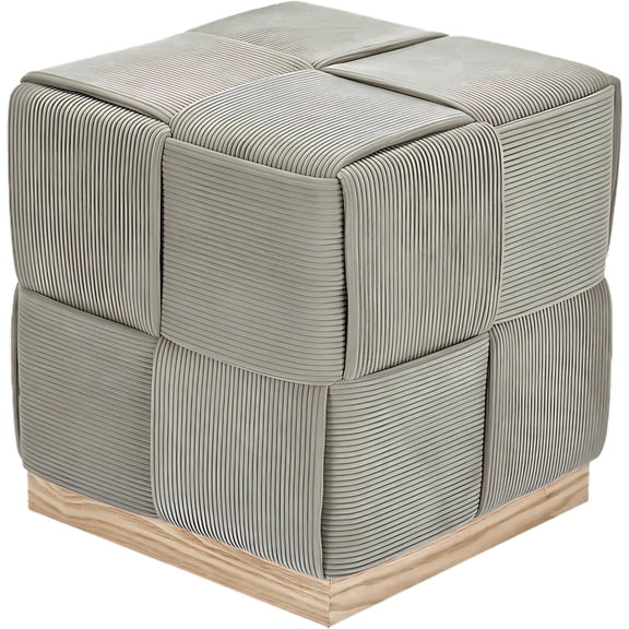 Aria Home Esme 17 Inch Checker Weave Corduroy Ottoman Stool with Washable Cover Grey Taupe