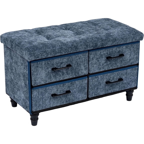 Aria Home 30" Upholstery Storage Ottoman Bench with 4 Drawers Multifunctional Seating, Blue