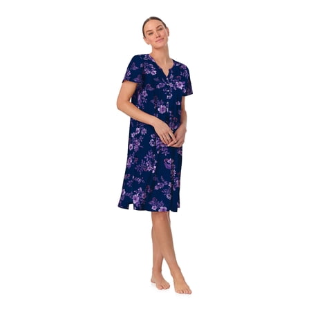 Aria Women’s Short Sleeve Split Neck Sweater Knit Nightgown, Sizes XS-5X