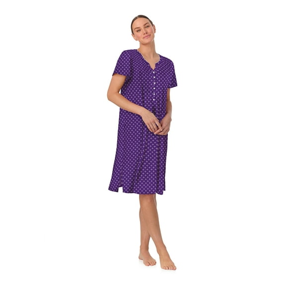 Aria Women’s Short Sleeve Split Neck Brushed Jersey Nightgown, Sizes XS-5X