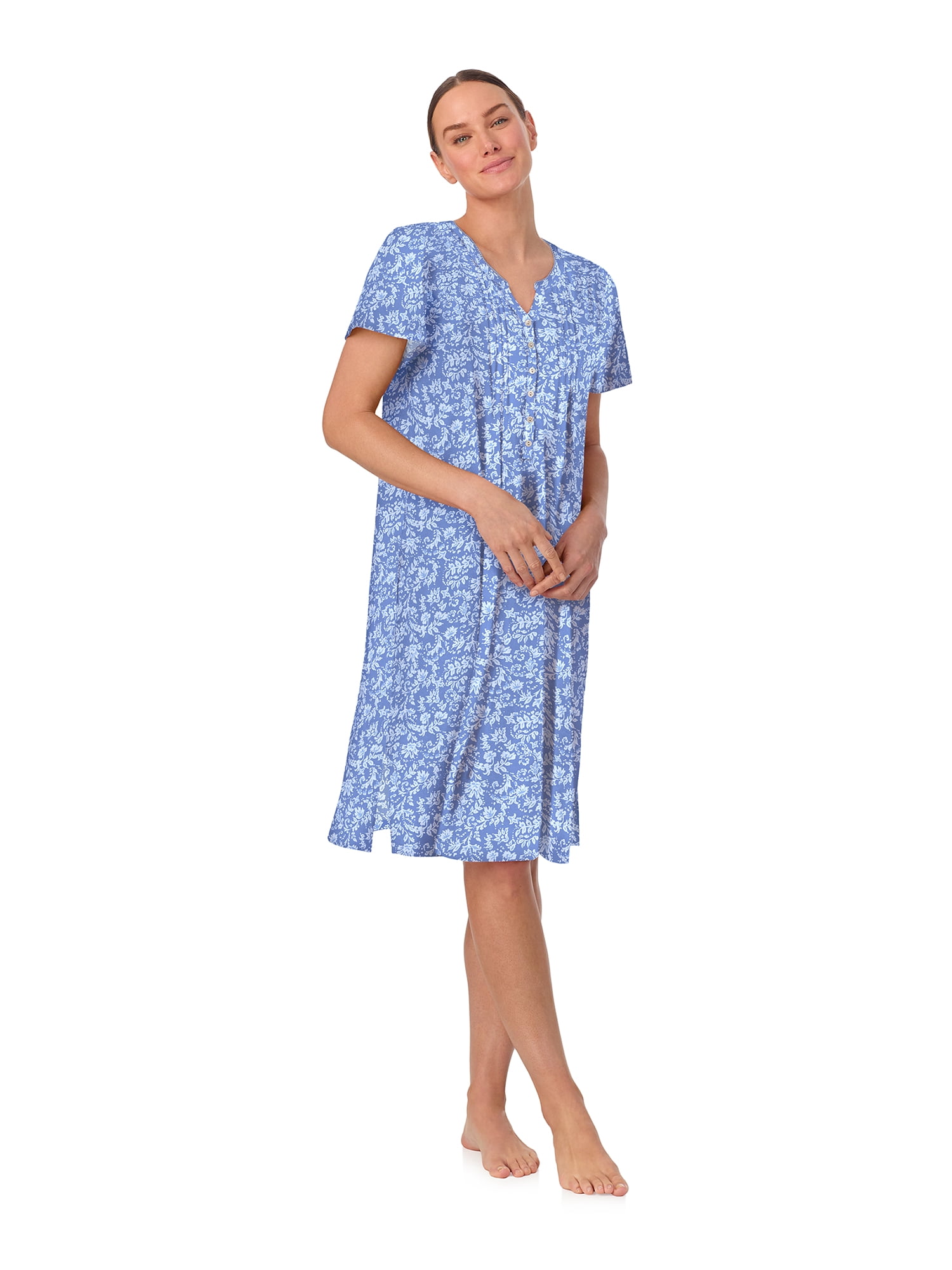 Aria Women’s Short Sleeve Split Neck Sweater Knit Nightgown, Sizes XS-5X