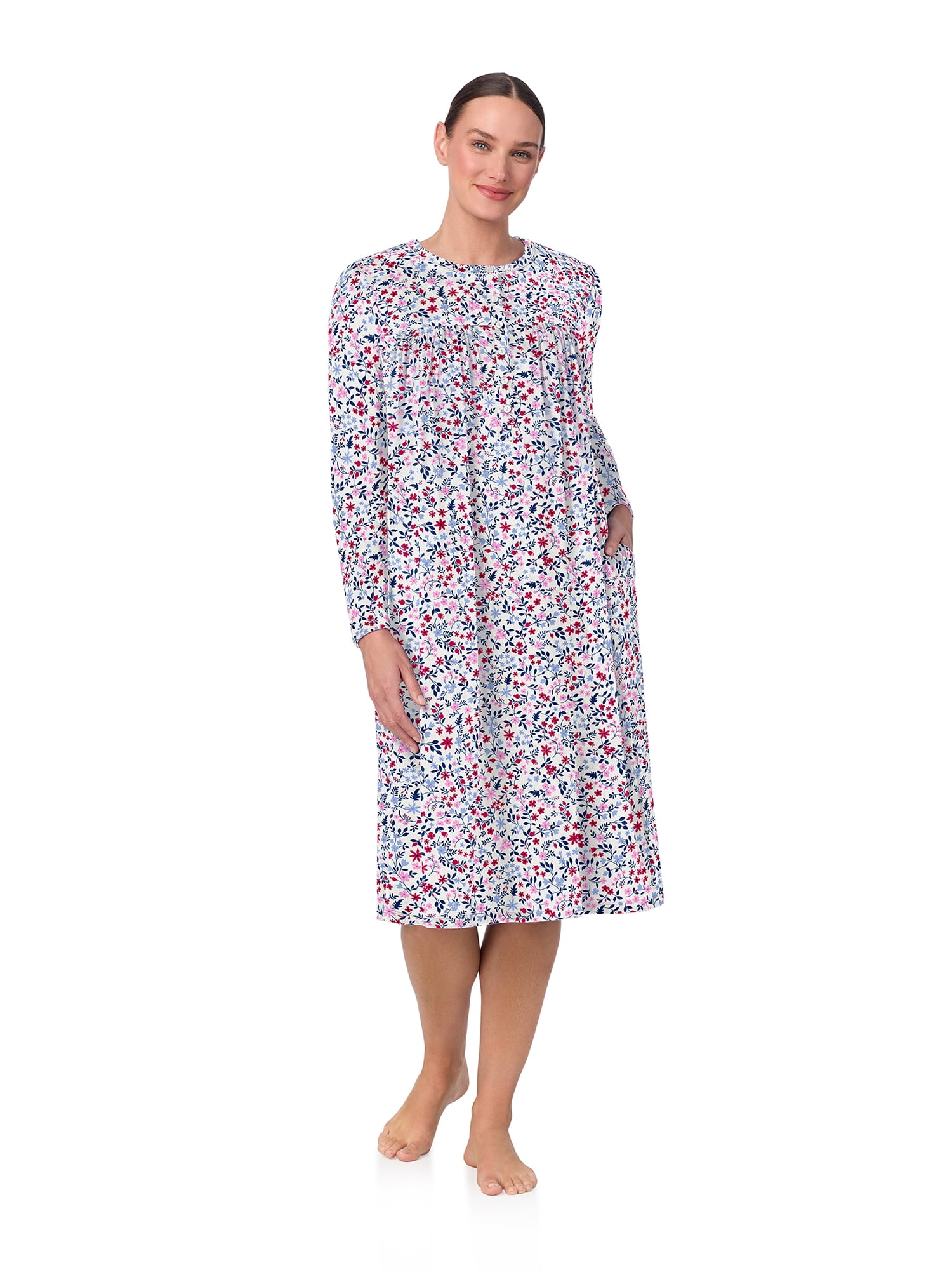 Aria Women’s Long Sleeve Stretch Velour 44" Sleepwear Nightgown, Sizes XS-5X