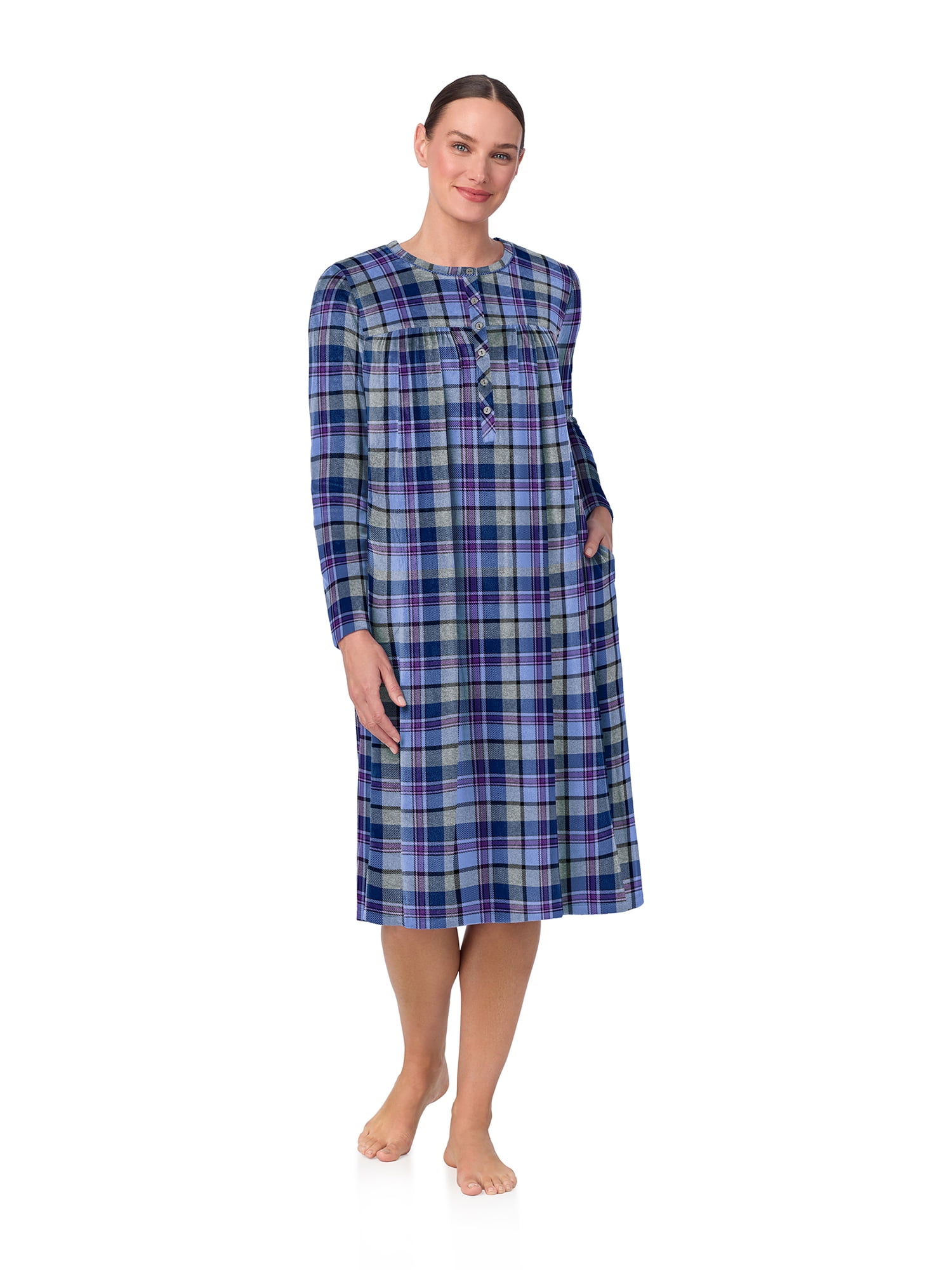Aria Women’s Long Sleeve Stretch Velour 44" Sleepwear Nightgown, Sizes XS-5X