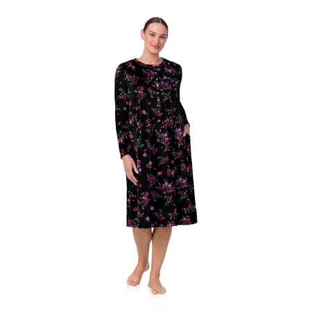 Aria Women’s Long Sleeve Stretch Velour 44" Sleepwear Nightgown, Sizes XS-5X