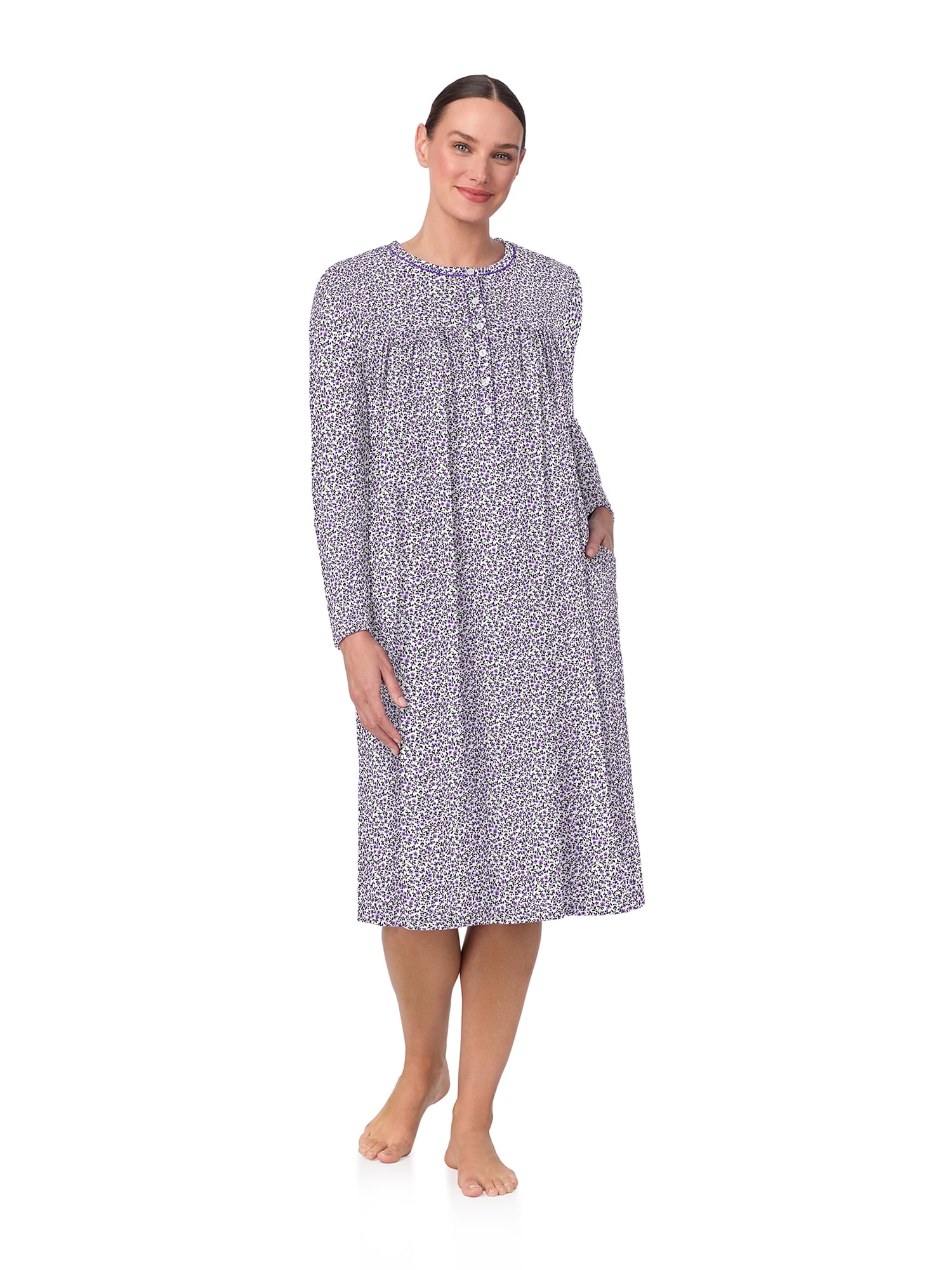 Aria Women’s Long Sleeve Stretch Velour 44" Sleepwear Nightgown, Sizes XS-5X