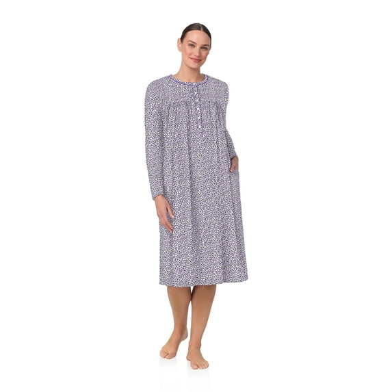Aria Women’s Long Sleeve Stretch Velour 44" Sleepwear Nightgown, Sizes XS-5X
