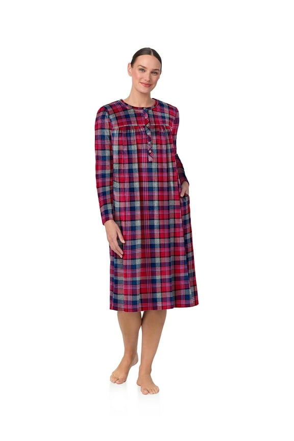 Women’s Long Sleeve Stretch Velour 44" Sleepwear Nightgown, Sizes XS-5X