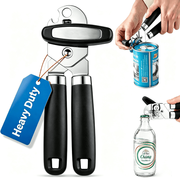 ARIAGLINT Duty Stainless Steel Manual Can Opener, Smooth Edge Safe Cut Can Opener with Oversized Comfort Turn Knob, Multifunctional Kitchen Can & Bottle Opener, Upgraded Food-Safe Kitchen Gadget