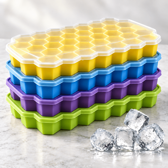 ARIAGLINT Ice Cube Trays, 4 Pack, 37-Cell Silicone Ice Cube Molds with ...