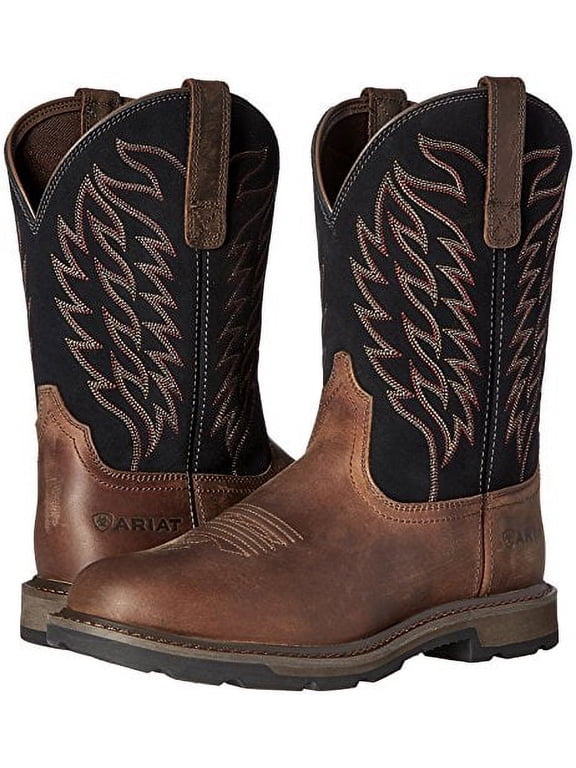 10014238: Men's Ariat Groundbreaker Round Toe Work Boot Safety Calf Work Boots, Distressed Brown