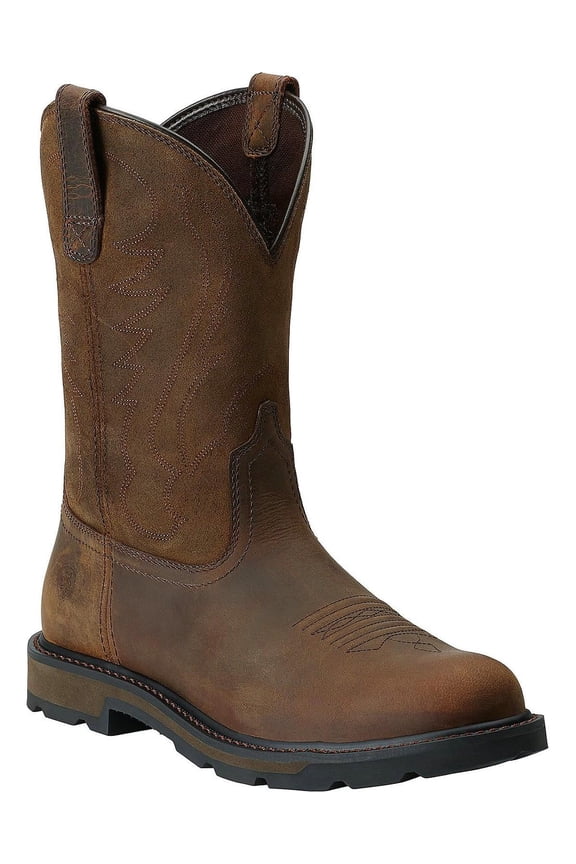 10014238: Men's Ariat Groundbreaker Round Toe Work Boot Safety Calf Work Boots, Distressed Brown