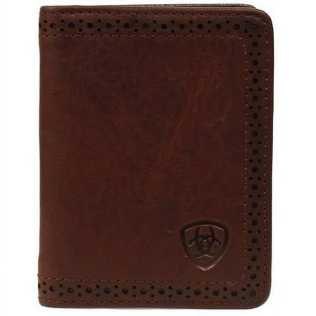 ARIAT ARIAT Mens Bifold Flip Perforated Edge Embossed Shield Wallet