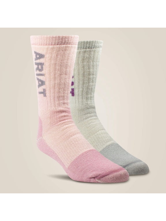 Ariat Women's Merino Wool Blend Midweight Steel Toe Crew Sock 2 Pack Pink/Oatmeal - AR2908-981 (10039127)