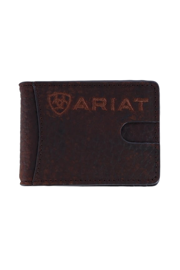 Men's Large Logo Bull Hide Leather Bifold Money Clip Wallet A101