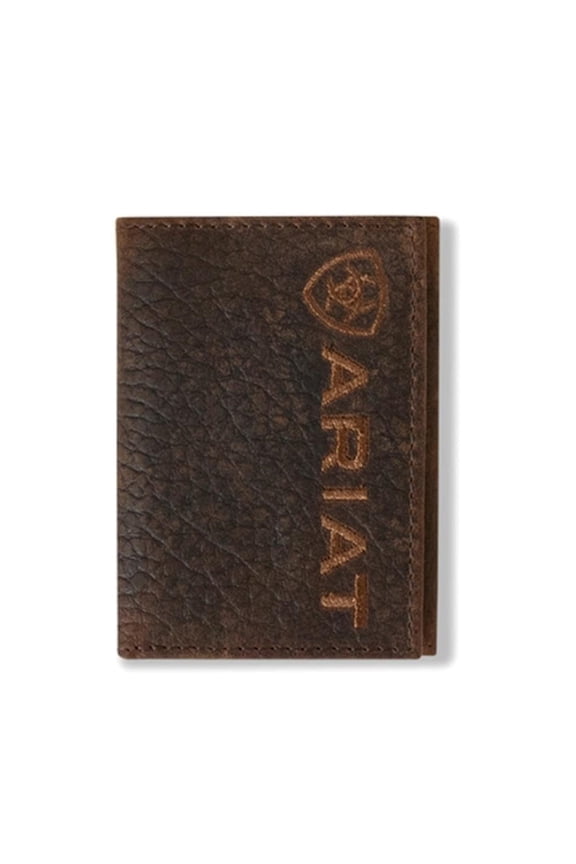 Men's Large Logo Bull Hide Leather Trifold Wallet Y101
